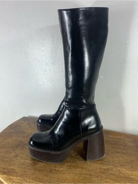 Vegan  knee high platform chunky 90s style Y2K inspired boots